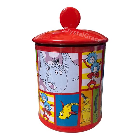 Dr Seuss Cookie Jar Ceramic Red Lid Colorful Character Kitchen Decor Storage - Picture 2 of 11